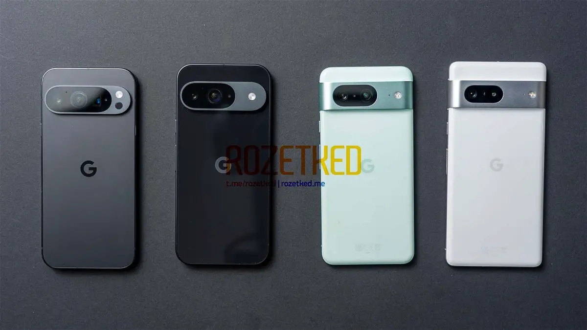 From left to right: Pixel 9, Pixel 9 Pro, Pixel 8 and Pixel 7