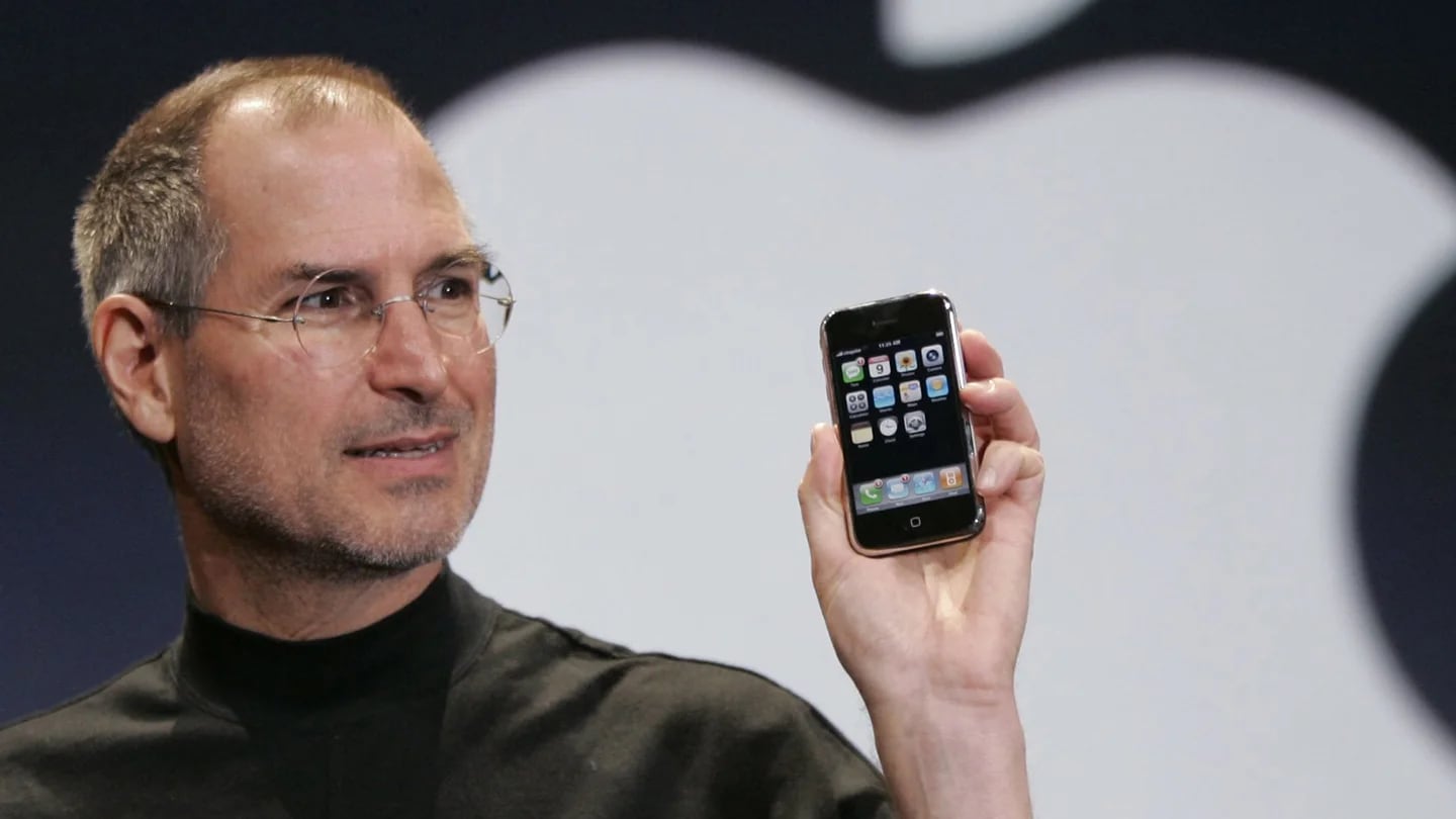 Steve Jobs at the launch of the worlds first iPhone in 2007.