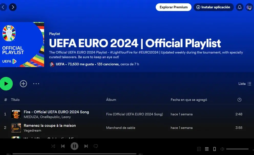 The Spotify playlist has 135 songs