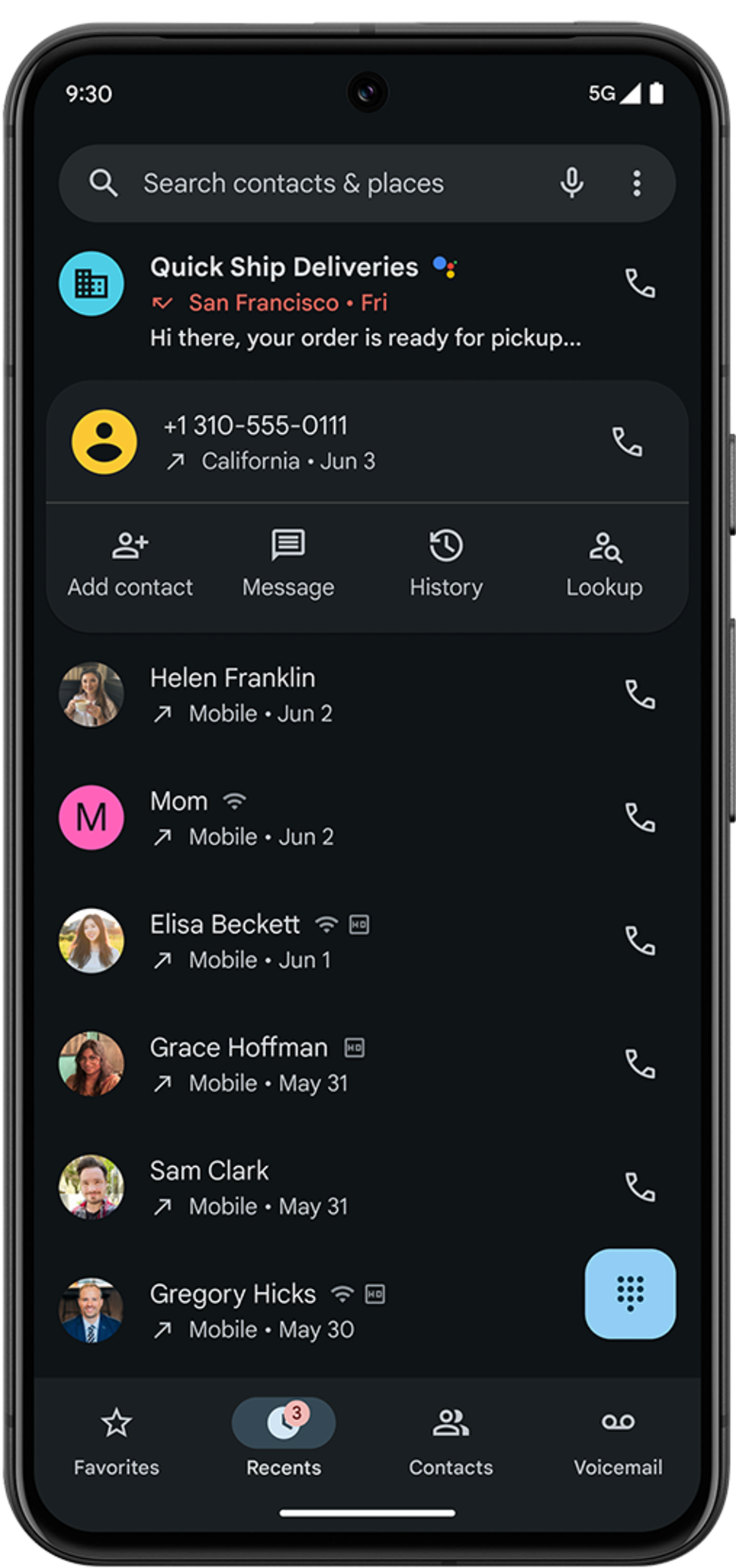 You can search for the phone number that called you without having to leave the app